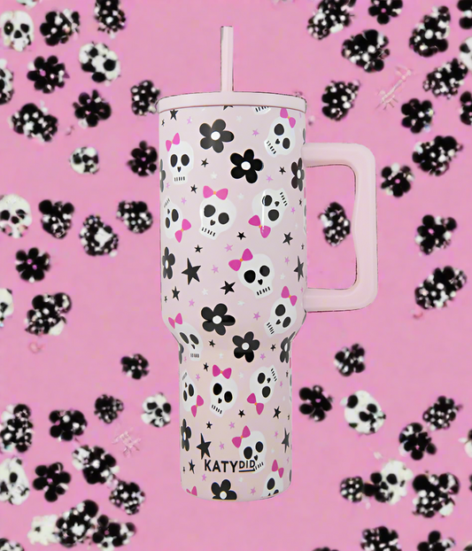 Katydid Skull Flower Bow 38oz tumbler