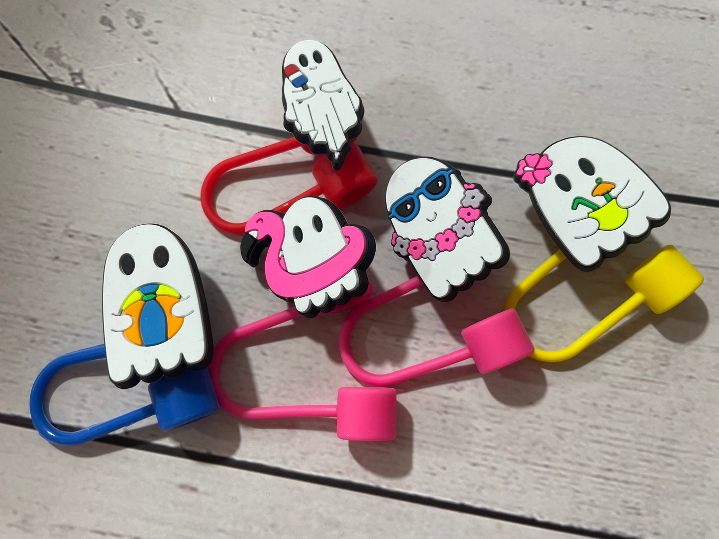 Set of 5 Summer Ghost straw toppers