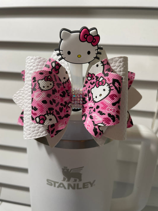 Pink bow Hello Kitty w/straw topper